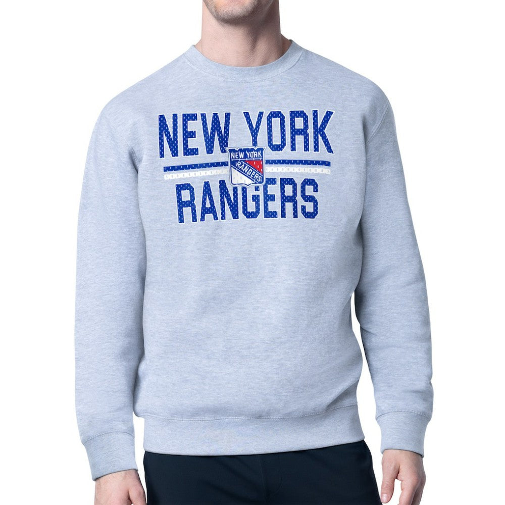 NHL New York Rangers Starter Mesh Look Team Name Logo Pullover Sweatshirt - Heather Gray