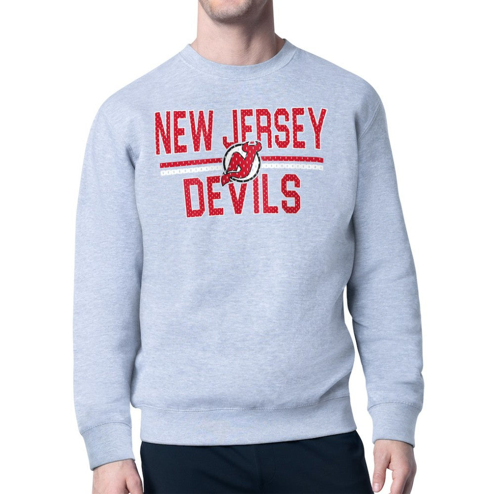 NHL New Jersey Devils Starter Mesh Look Team Name Logo Pullover Sweatshirt - Heather Gray