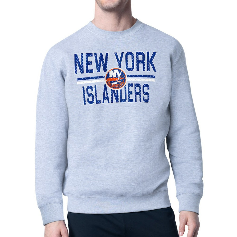 NHL New York Islanders Starter Mesh Look Team Name Logo Pullover Sweatshirt - Heather Gray
