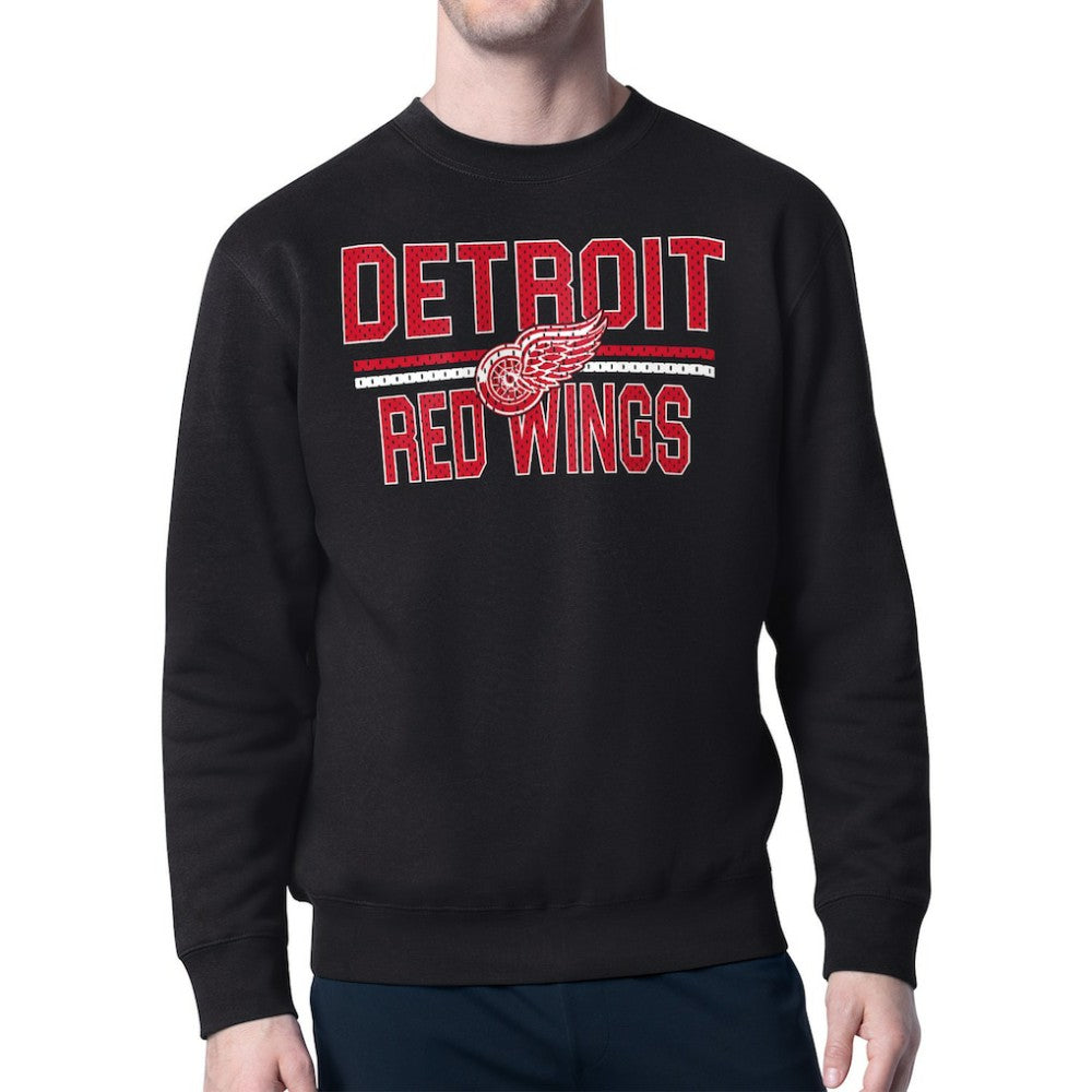 NHL Detroit Red Wings Starter Mesh Look Team Name Logo Pullover Sweatshirt - Black