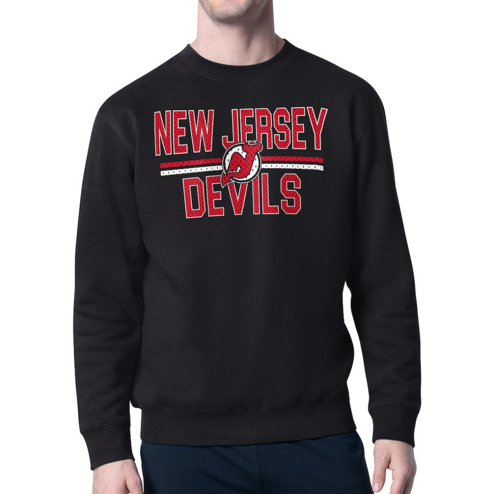 NHL New Jersey Devils Starter Mesh Look Team Name Logo Pullover Sweatshirt - Black