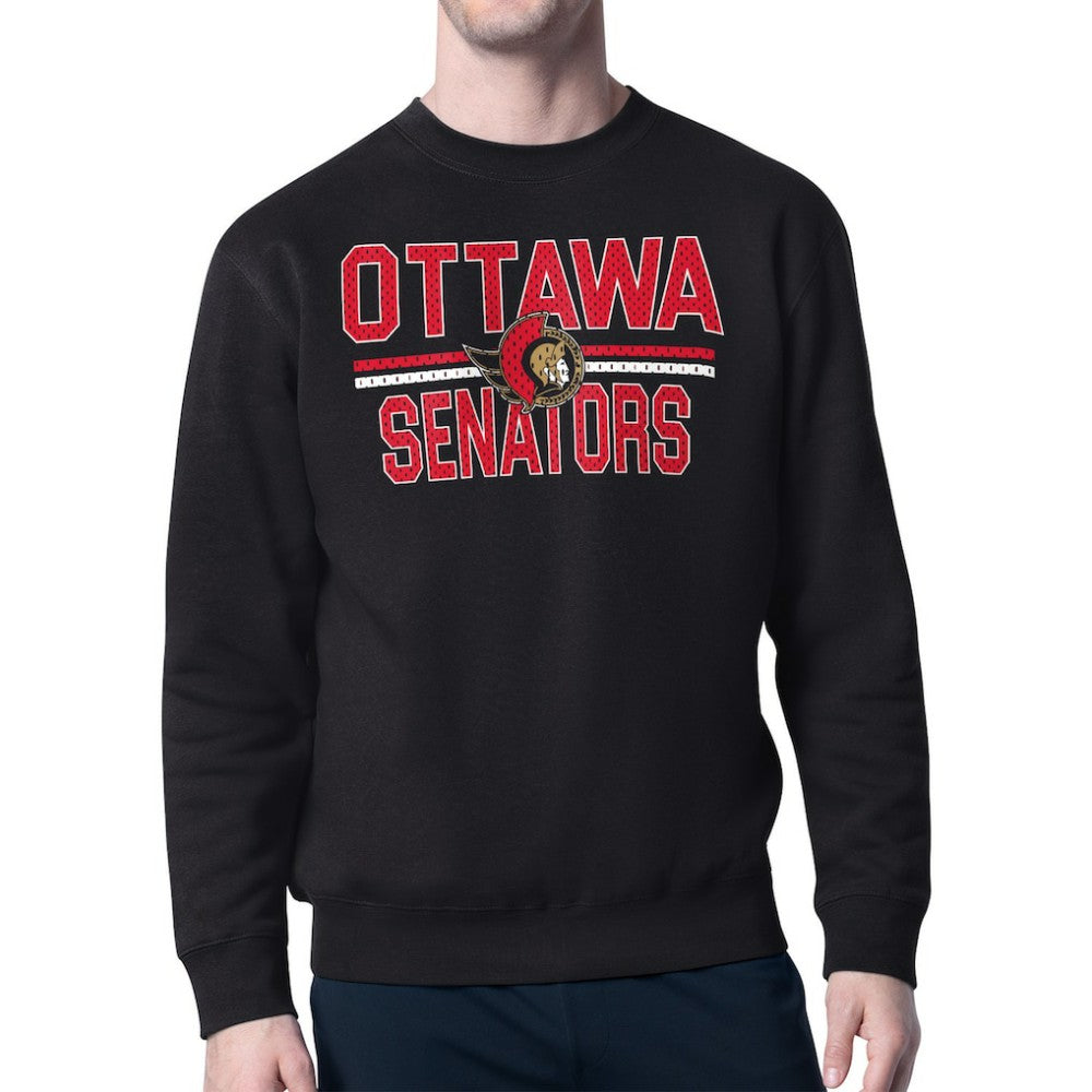 NHL Ottawa Senators Starter Mesh Look Team Name Logo Pullover Sweatshirt - Black