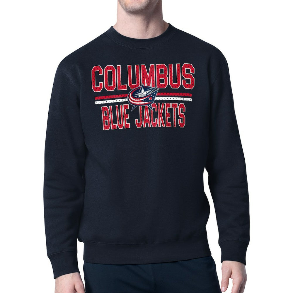 NHL Columbus Blue Jackets Starter Mesh Look Team Name Logo Pullover Sweatshirt - Navy