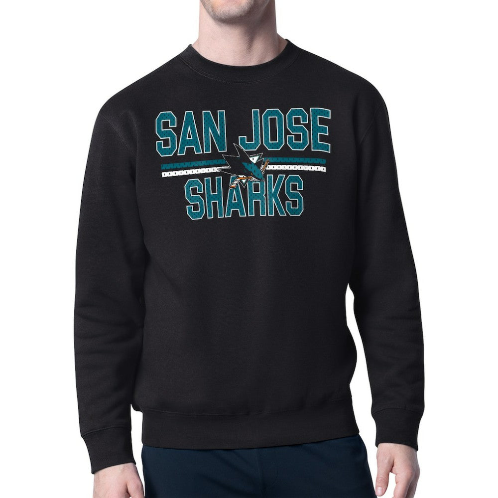 NHL San Jose Sharks Starter Mesh Look Team Name Logo Pullover Sweatshirt - Black