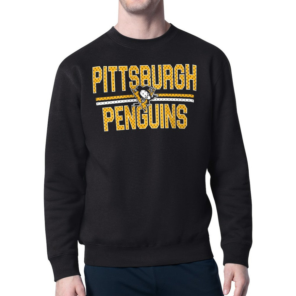NHL Pittsburgh Penguins Starter Mesh Look Team Name Logo Pullover Sweatshirt - Black