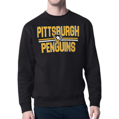 NHL Pittsburgh Penguins Starter Mesh Look Team Name Logo Pullover Sweatshirt - Black