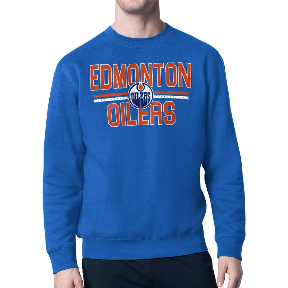 NHL Edmonton Oilers Starter Mesh Look Team Name Logo Pullover Sweatshirt - Blue