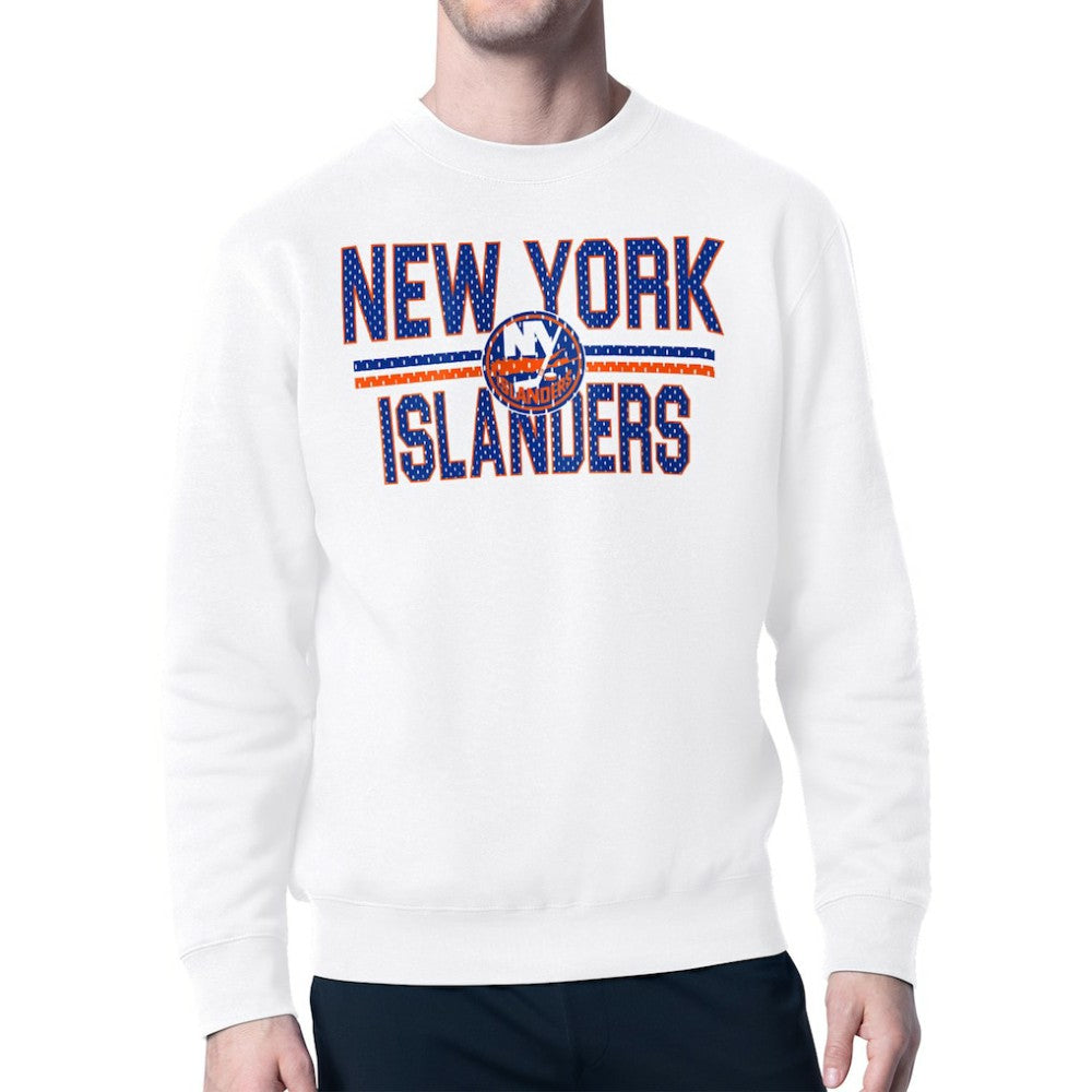 NHL New York Islanders Starter Mesh Look Team Name Logo Pullover Sweatshirt - White