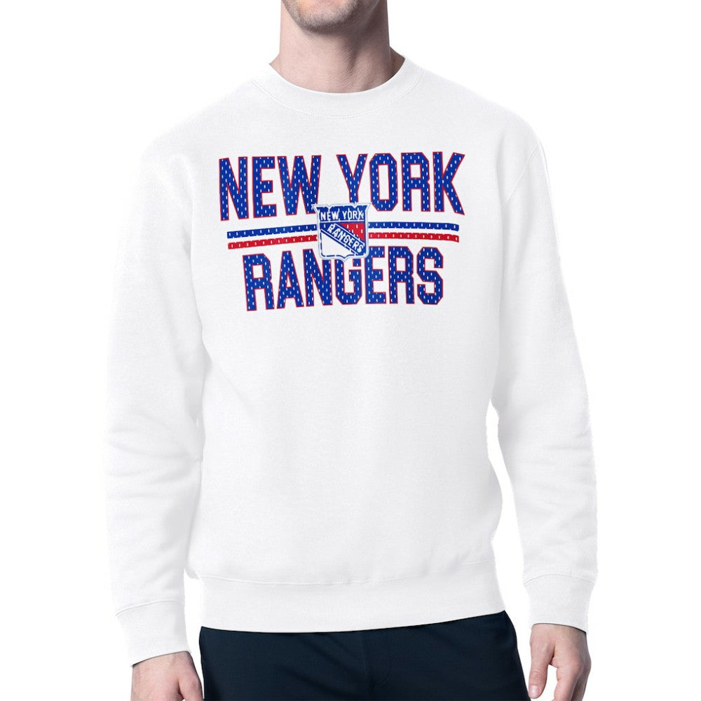 NHL New York Rangers Starter Mesh Look Team Name Logo Pullover Sweatshirt - White