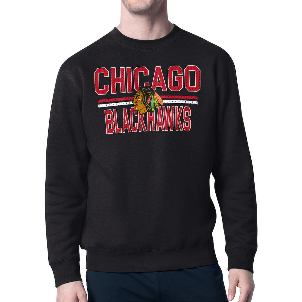 NHL Chicago Blackhawks Starter Mesh Look Team Name Logo Pullover Sweatshirt - Black