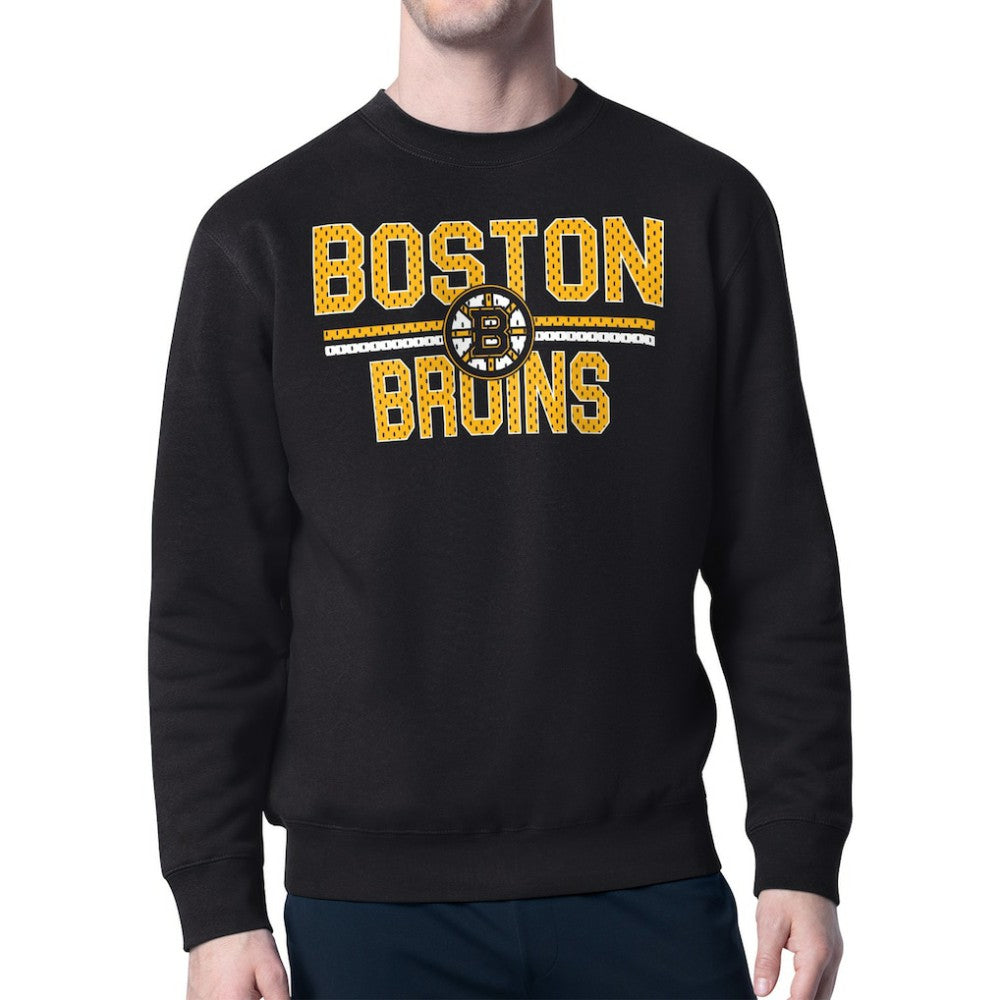 NHL Boston Bruins Starter Mesh Look Team Name Logo Pullover Sweatshirt - Black