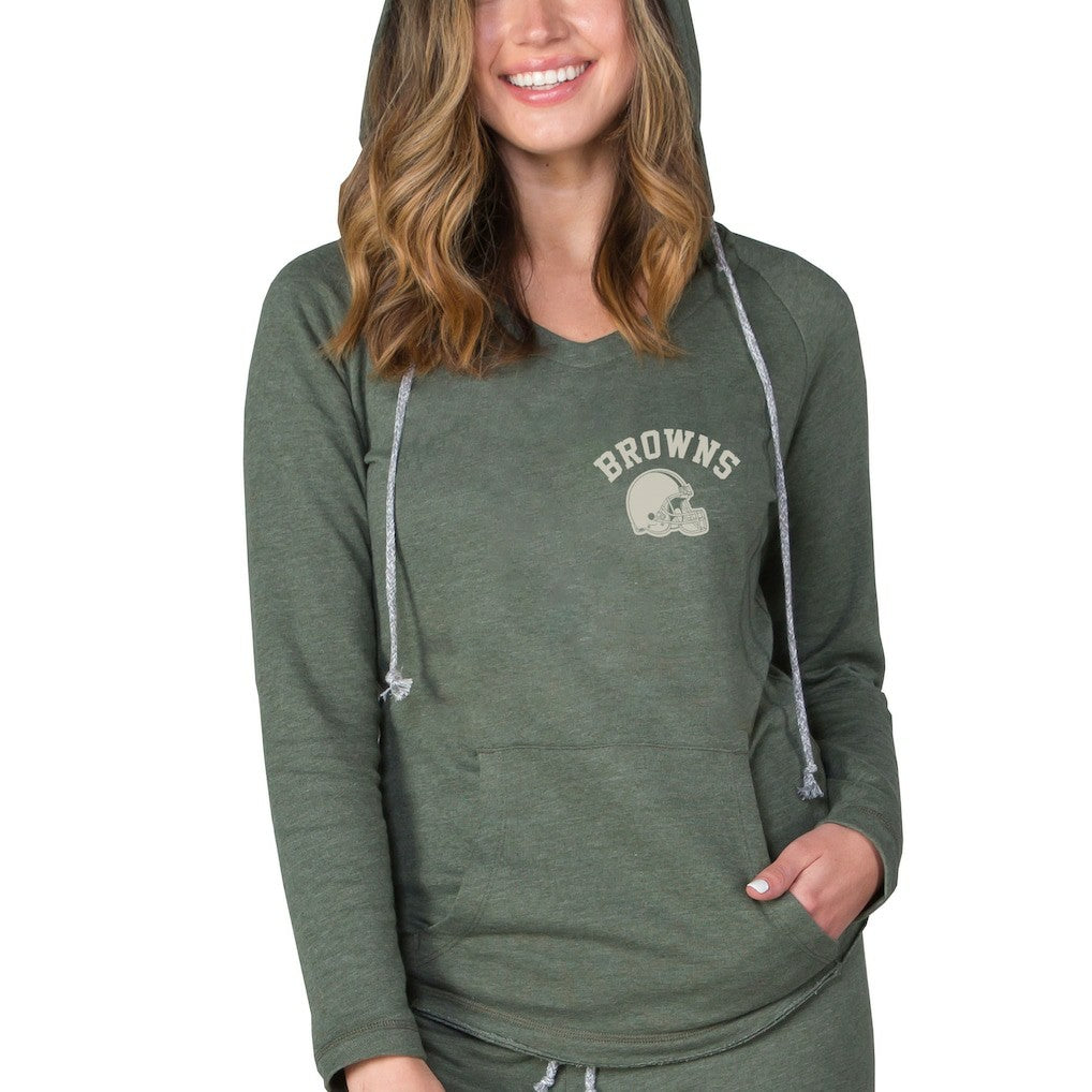 Cleveland Browns Concepts Sport Women's Mainstream Terry Tri-Blend V-Neck Pullover Hoodie Green