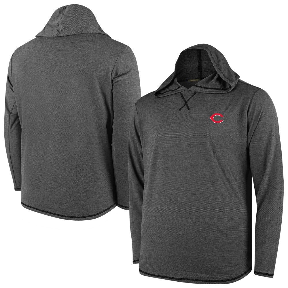 Cincinnati Reds Butter Stripe Tri-Blend Long Sleeve Hoodie T-Shirt - Black Hoodies