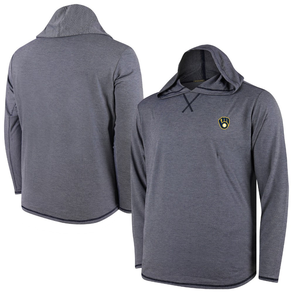 Milwaukee Brewers Butter Stripe Tri-Blend Long Sleeve Hoodie T-Shirt - Navy Hoodies