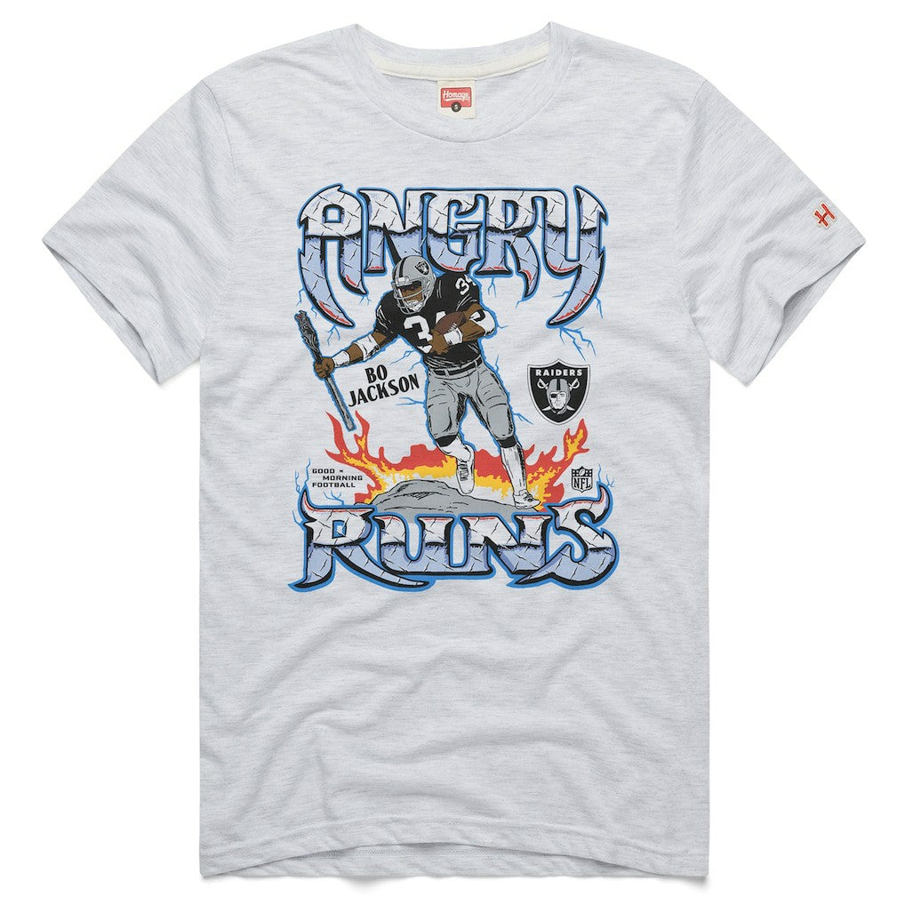 Bo Jackson Las Vegas Raiders Homage Unisex Retro Angry Runs Tri-Blend T-Shirt Ash