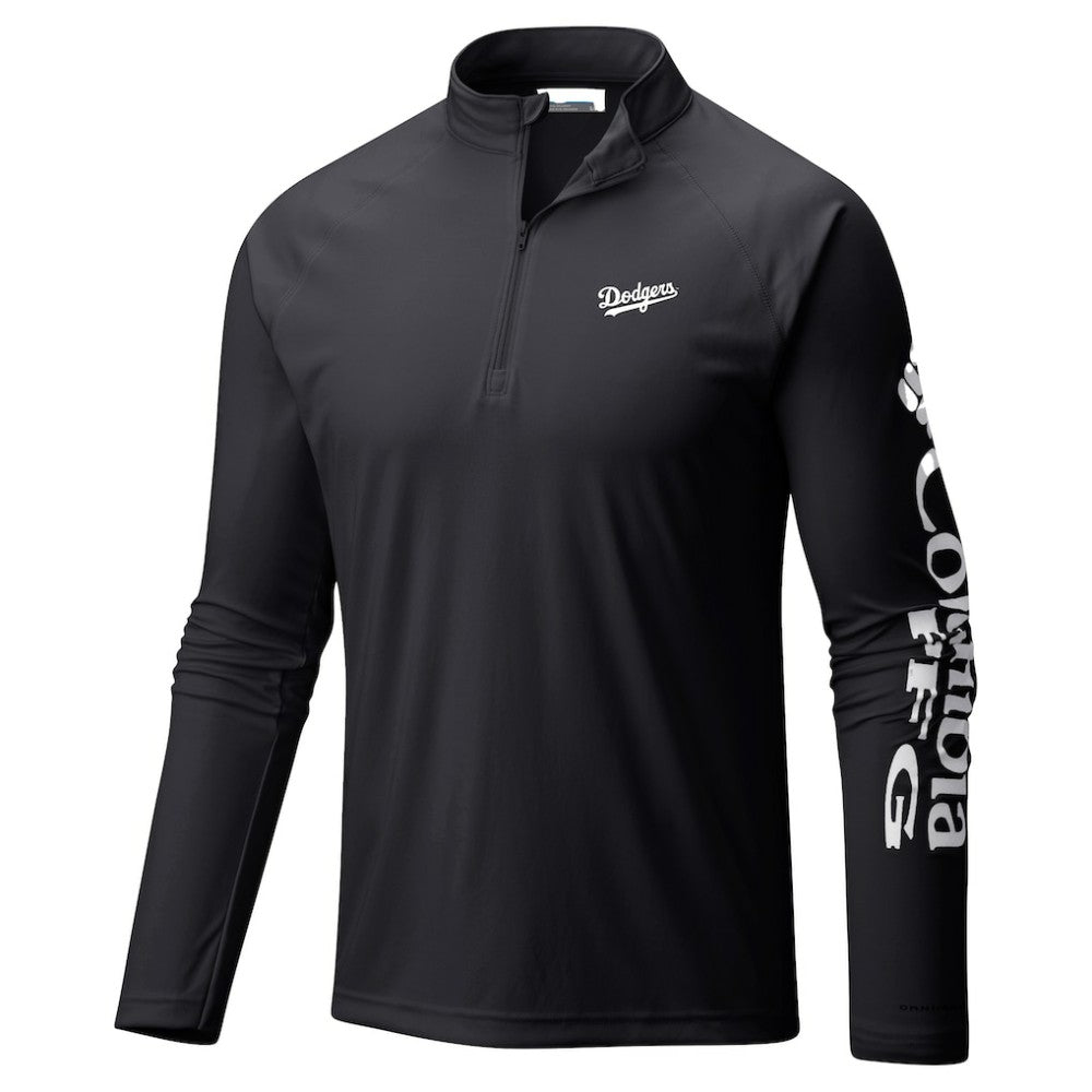 Los Angeles Dodgers Columbia Terminal Tackle Raglan Omni-Shade Quarter-Zip Pullover Top - Black Pullover
