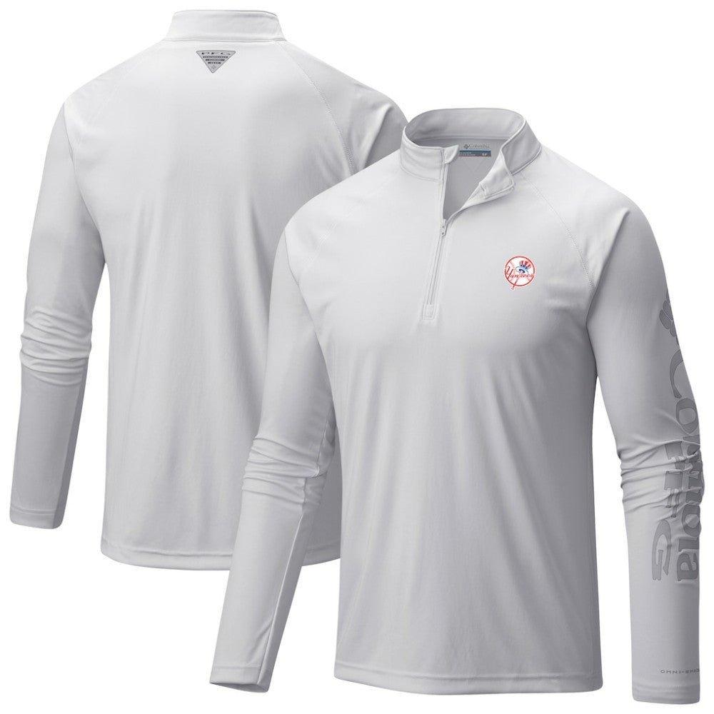 New York Yankees Columbia Terminal Tackle Raglan Omni-Shade Quarter-Zip Pullover Top - White Pullover