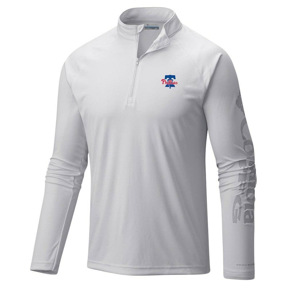 Philadelphia Phillies Columbia Terminal Tackle Raglan Omni-Shade Quarter-Zip Pullover Top - White Pullover