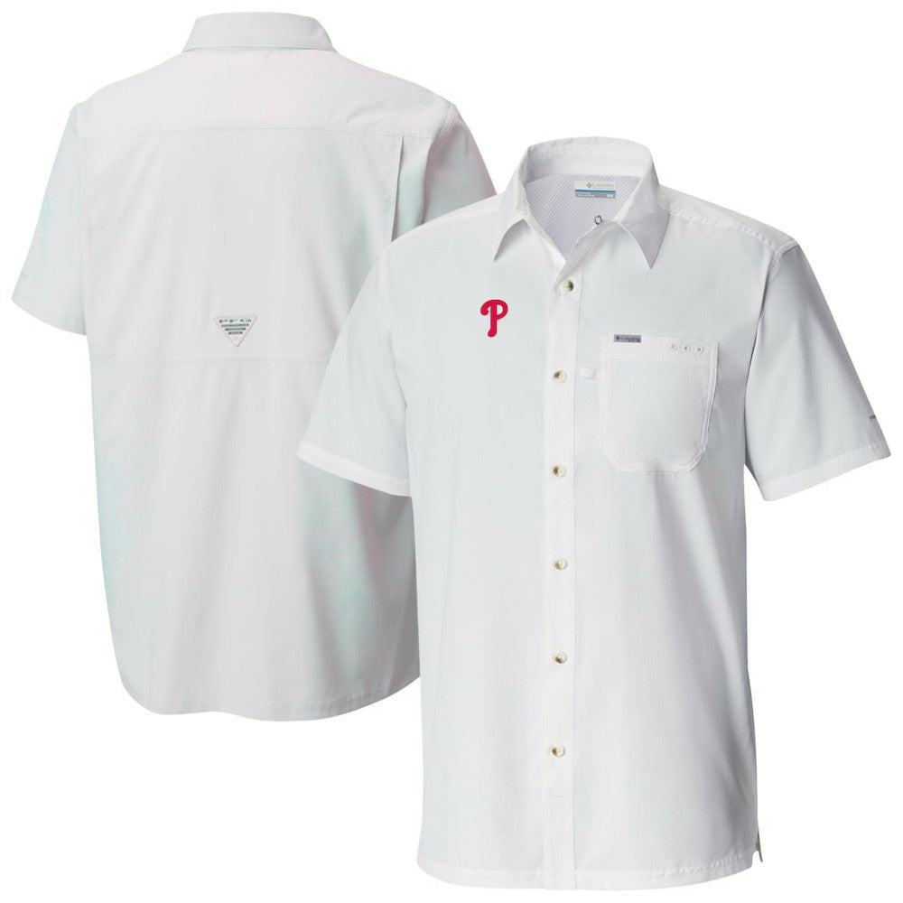 Philadelphia Phillies Columbia Slack Tide Omni-Wick Button-Up Camp Shirt - White