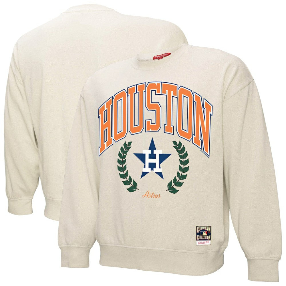 Houston Astros Mitchell & Ness Women's Cooperstown Collection Laurel Crew Pullover Sweatshirt - Cream Pullover
