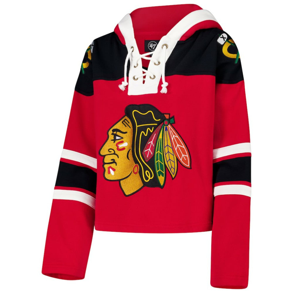 NHL Chicago Blackhawks '47 Women's Cropped Superior Lacer Pullover Hoodie - Red