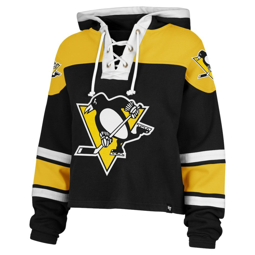 NHL Pittsburgh Penguins '47 Women's Cropped Superior Lacer Pullover Hoodie - Black