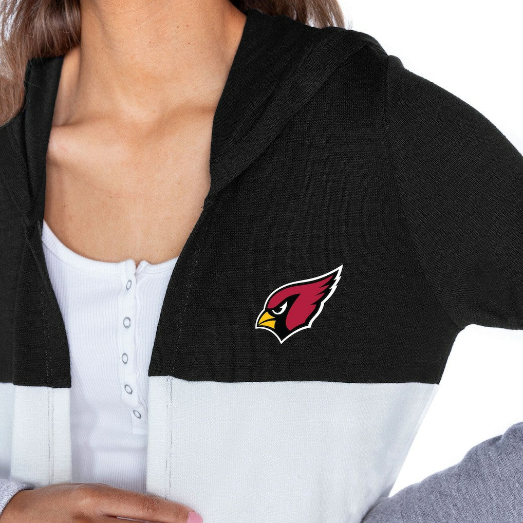 Arizona Cardinals Gameday Couture Women's Tri-Blend Color Block Lightweight Cardigan Hoodie Black