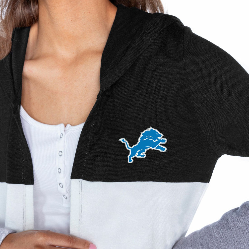 Detroit Lions Gameday Couture Women's Tri-Blend Color Block Lightweight Cardigan Hoodie Black