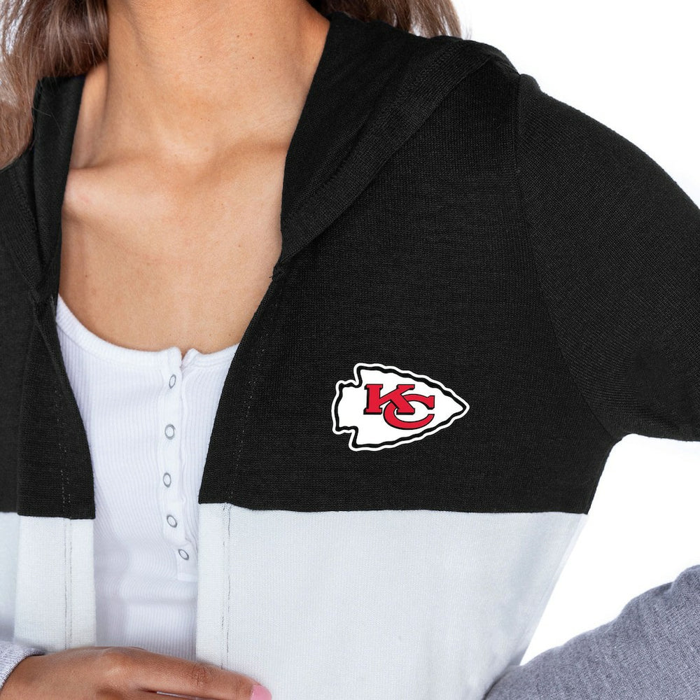 Kansas City Chiefs Gameday Couture Women's Tri-Blend Color Block Lightweight Cardigan Hoodie Black
