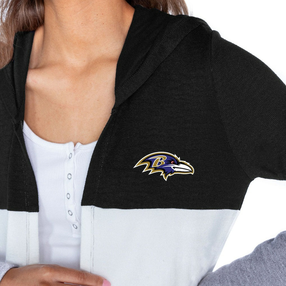 Baltimore Ravens Gameday Couture Women's Tri-Blend Color Block Lightweight Cardigan Hoodie Black