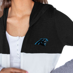 Carolina Panthers Gameday Couture Women's Tri-Blend Color Block Lightweight Cardigan Hoodie Black