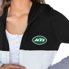 New York Jets Gameday Couture Women's Tri-Blend Color Block Lightweight Cardigan Hoodie Black