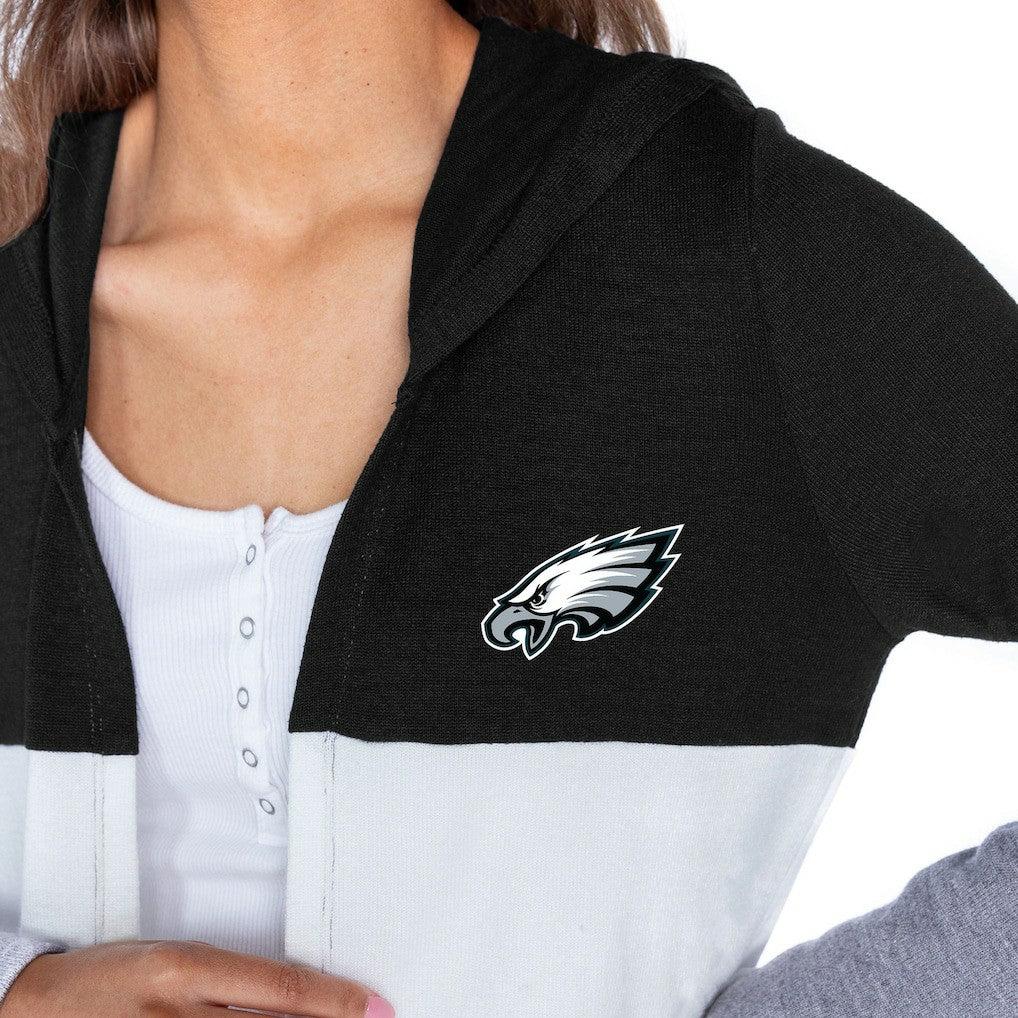 Philadelphia Eagles Gameday Couture Women's Tri-Blend Color Block Lightweight Cardigan Hoodie Black
