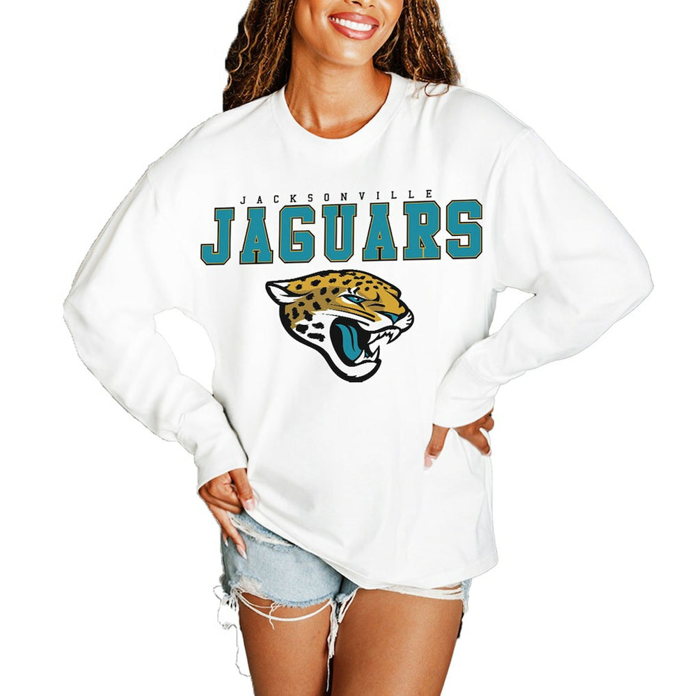 Jacksonville Jaguars Gameday Couture Women's Big Goals Oversized Long Sleeve T-Shirt White