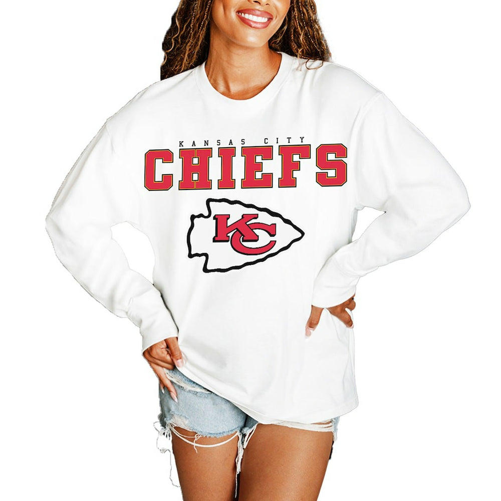 Kansas City Chiefs Gameday Couture Women's Big Goals Oversized Long Sleeve T-Shirt White