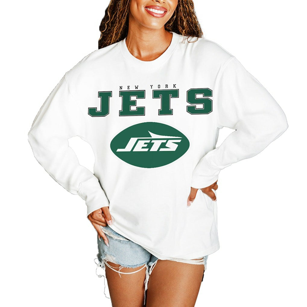 New York Jets Gameday Couture Women's Big Goals Oversized Long Sleeve T-Shirt White