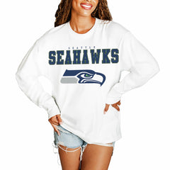 Seattle Seahawks Gameday Couture Women's Big Goals Oversized Long Sleeve T-Shirt White