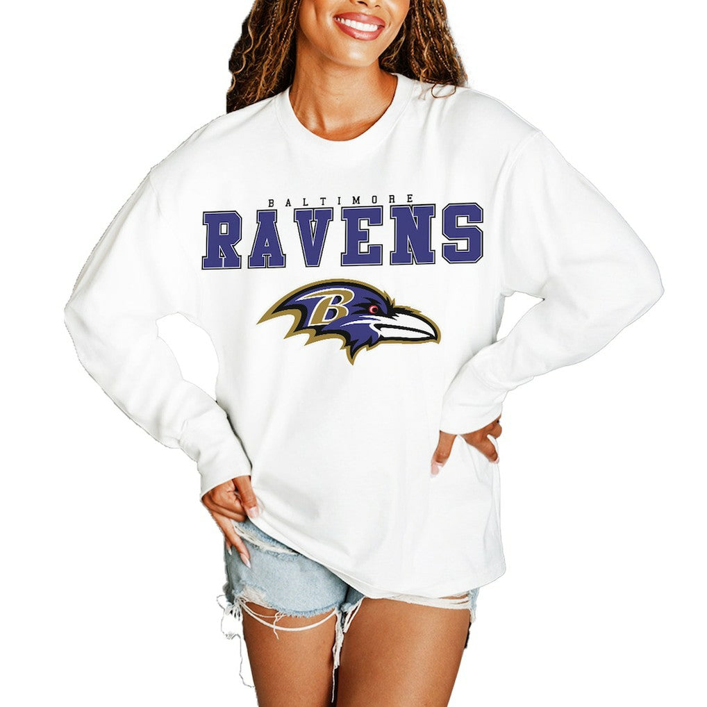 Baltimore Ravens Gameday Couture Women's Big Goals Oversized Long Sleeve T-Shirt White