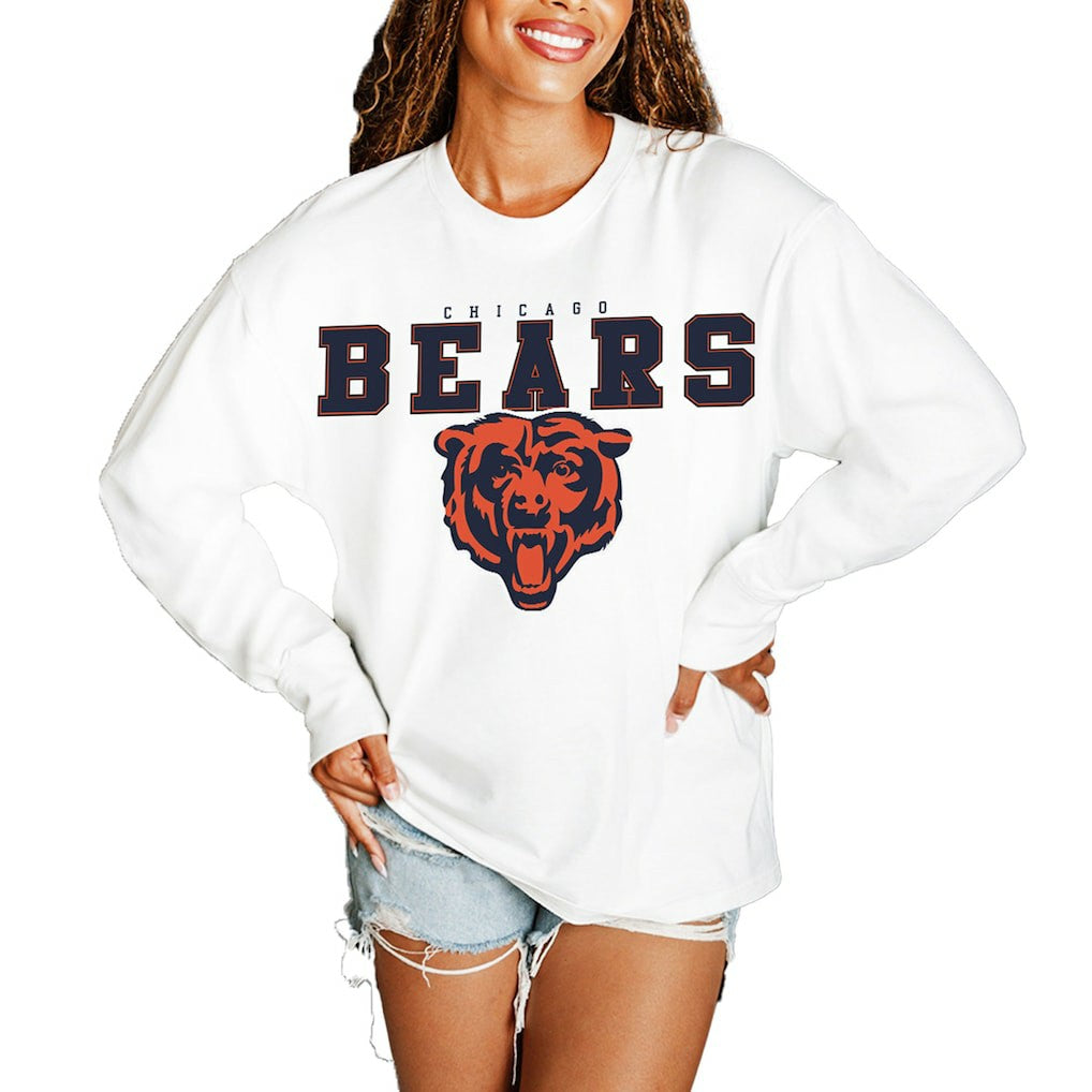 Chicago Bears Gameday Couture Women's Big Goals Oversized Long Sleeve T-Shirt White