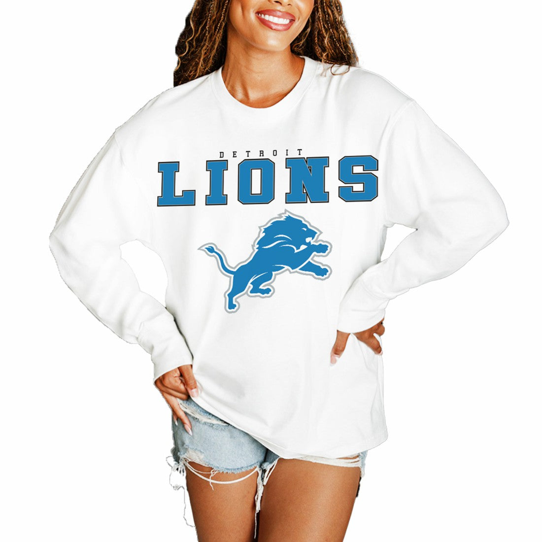 Detroit Lions Gameday Couture Women's Big Goals Oversized Long Sleeve T-Shirt White