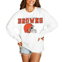 Cleveland Browns Gameday Couture Women's Big Goals Oversized Long Sleeve T-Shirt White