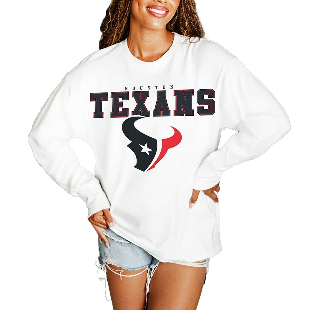 Houston Texans Gameday Couture Women's Big Goals Oversized Long Sleeve T-Shirt White