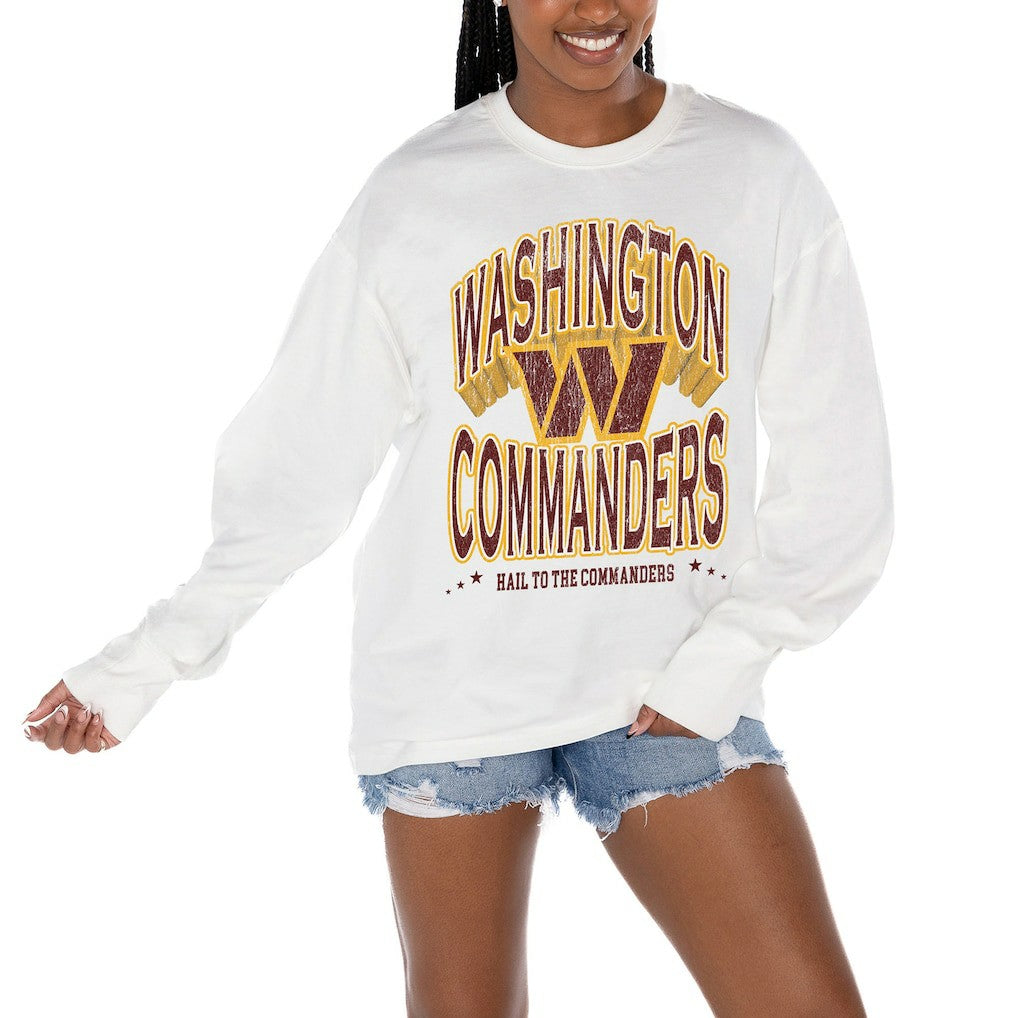 Washington Commanders Gameday Couture Women's Time Out Oversized Long Sleeve T-Shirt White