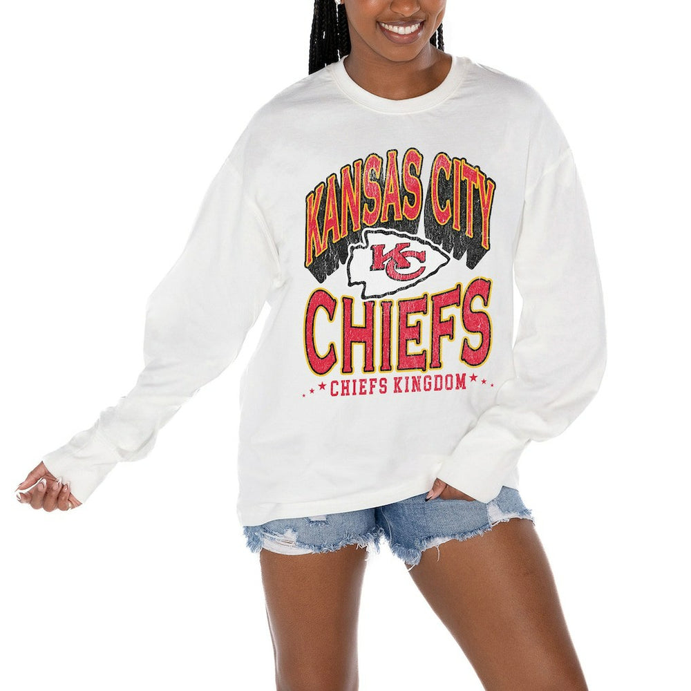 Kansas City Chiefs Gameday Couture Women's Time Out Oversized Long Sleeve T-Shirt White