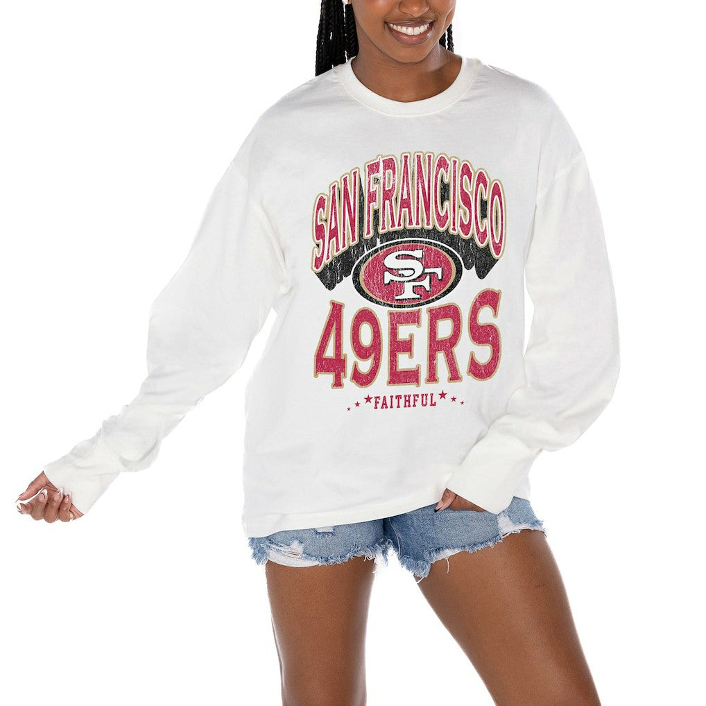 San Francisco 49ers Gameday Couture Women's Time Out Oversized Long Sleeve T-Shirt White