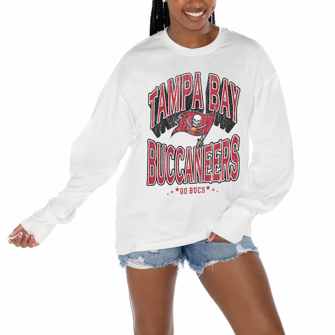 Tampa Bay Buccaneers Gameday Couture Women's Time Out Oversized Long Sleeve T-Shirt White