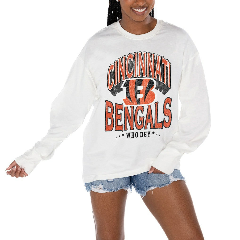 Cincinnati Bengals Gameday Couture Women's Time Out Oversized Long Sleeve T-Shirt White