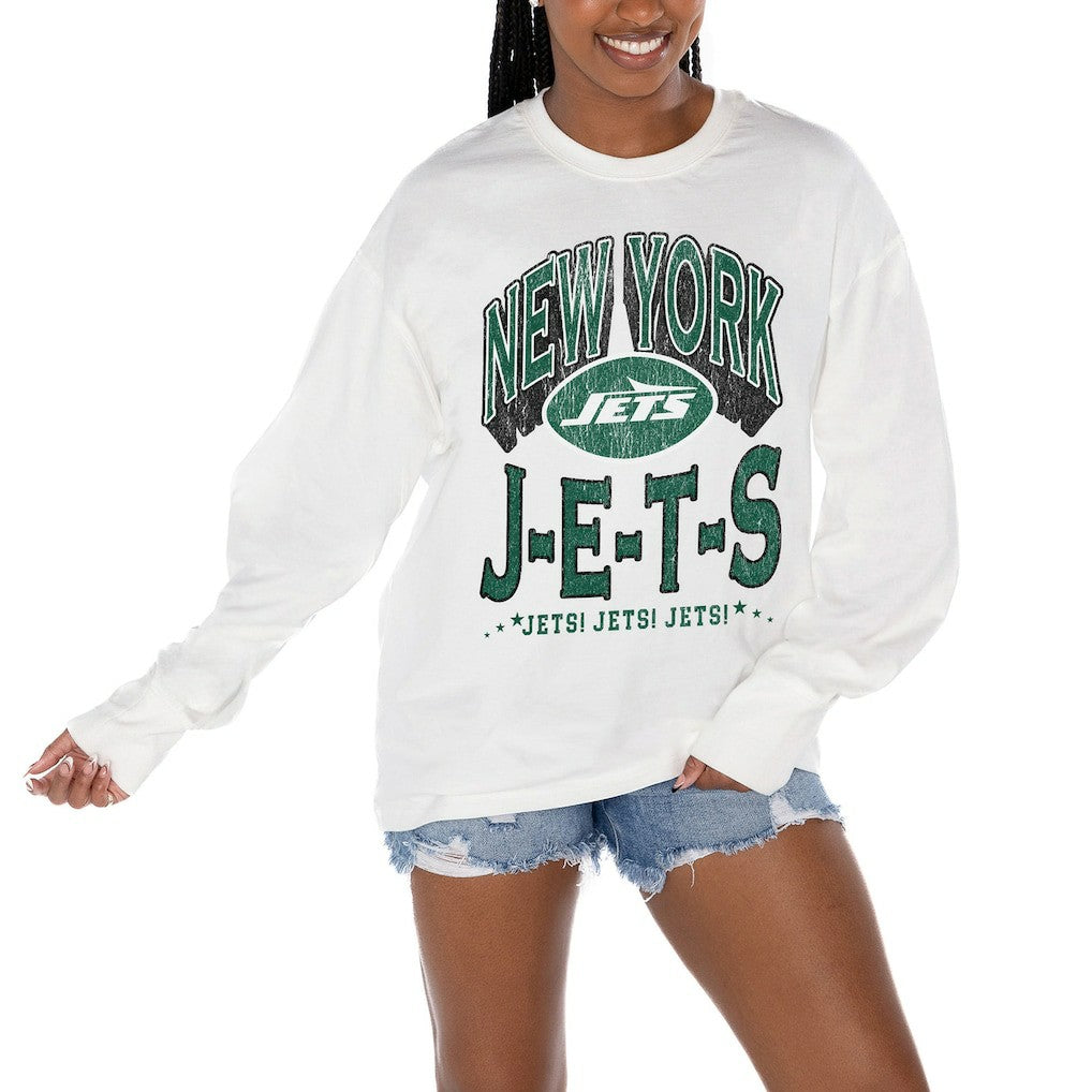 New York Jets Gameday Couture Women's Time Out Oversized Long Sleeve T-Shirt White