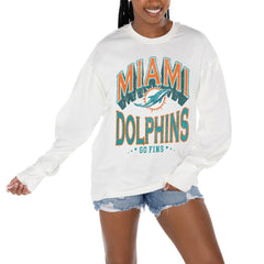 Miami Dolphins Gameday Couture Women's Time Out Oversized Long Sleeve T-Shirt White