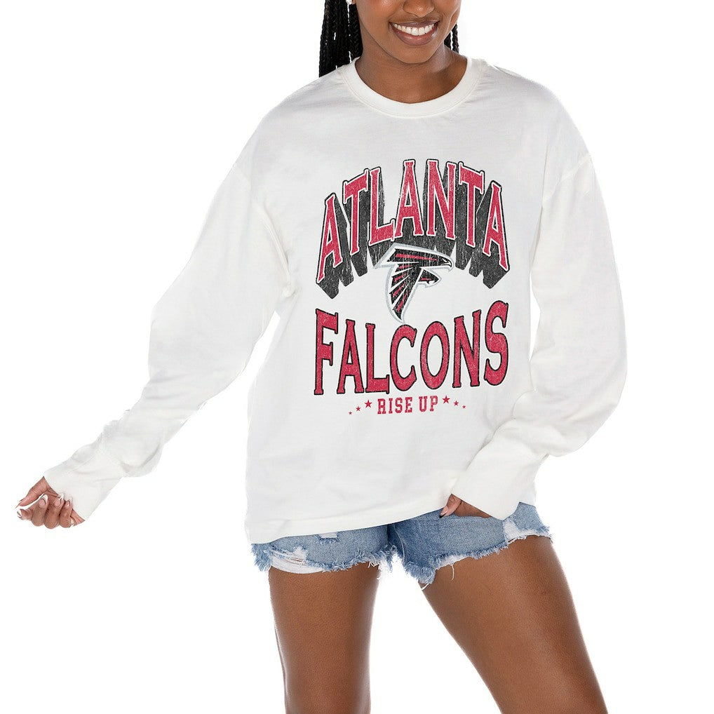 Atlanta Falcons Gameday Couture Women's Time Out Oversized Long Sleeve T-Shirt White